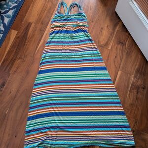 Calvin Klein Multicolor Striped Maxi Dress in Blue, Teal, Orange, Red, Purple